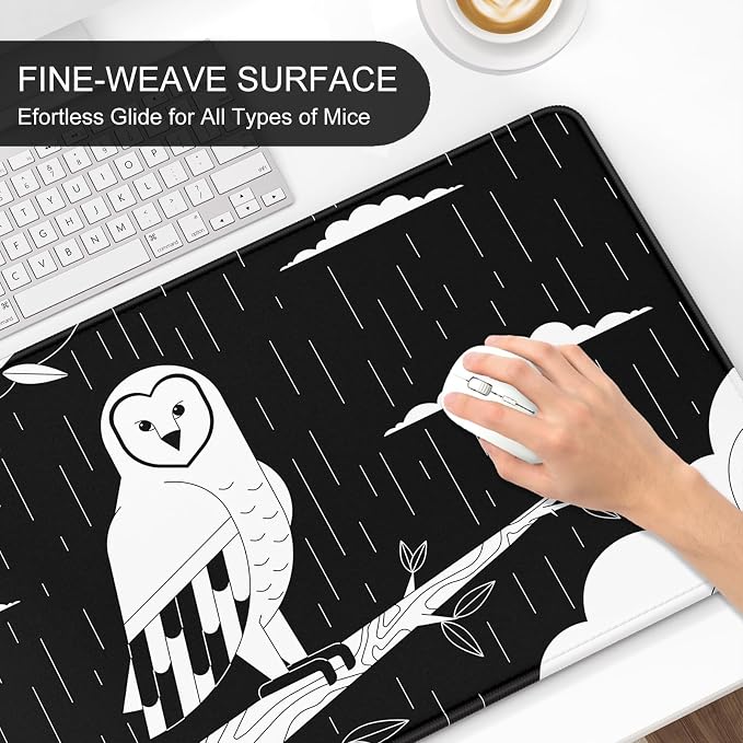 Auhoahsil Ultra Large Gaming Mousepad, XXL Extended Full Size Desktop Matt for Keyboard, Laptop & Computer, 35.5 x 15.7 in, Gothic Black White Owl