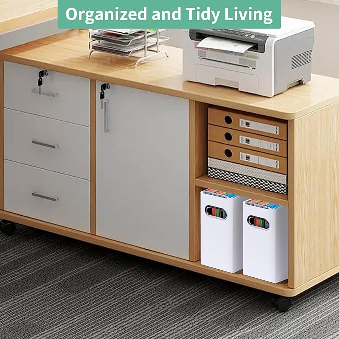 Collapsible File Organizer Box with Handle,12.20x5.11x9.84Inches, Filing Organizer for Home or Office, Small Portable File Box(2 Packs, White)