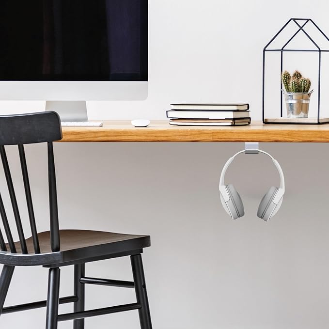 Kanto HH Universal Under Desk Headphone Hook - White - Solid Steel Construction - Mount using 3M adhesive or 2 included screws