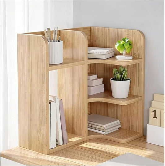 Corner Desk Shelf Organizer – 3-Tier Wooden Desktop Bookshelf, Freestanding Display Rack for Home Office, Dorm, American Style Storage Shelf(Natural,50x30cm/19.7x11.8in)