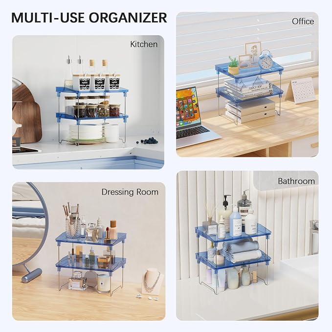 STARLATTA Acrylic Cabinet Organizer Shelf,4 Pcs Stackable Kitchen Counter Shelves,Spice Rack,Countertop Organizers,Clear Plastic Storage Organization for Makeup, Bathroom,Cupboard,Desk,Pantry