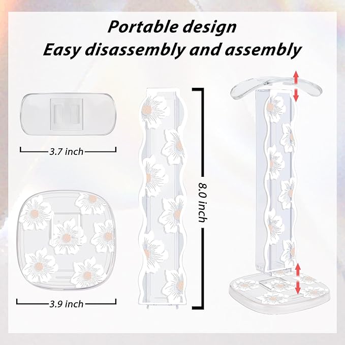 CamyCosy Headphone Stand Gaming Headset Holder for Desk,Unique White Camellia Pattern Clear Earphone Stand Cellphone Stand Desk Accessories for All Headphones Size