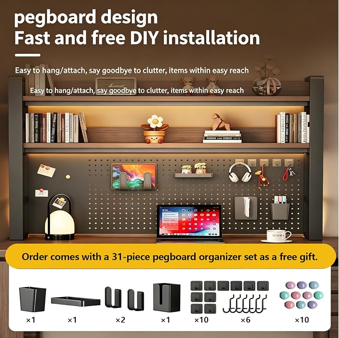 Desk Shelf Organizer with Pegboard & Storage Parts, 45kg Heavy Duty Desk Hutch, Desktop Storage Rack for Office & Home Office Shelves White Shelf/Whiteboard (3-Tier) 45.3×10×36.7"