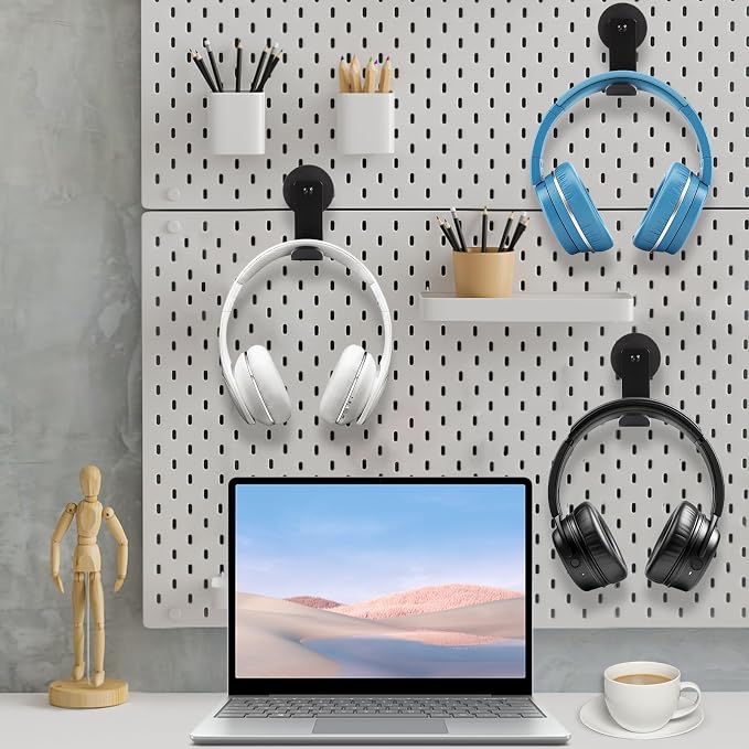Magnetic Headphone Holder, Aluminum Headset Hooks, Headphone Hanger for Desk & Table, Headphone Mount Stand with Rubber Pad, Compatible with All Computer/Gaming Headsets (Black)