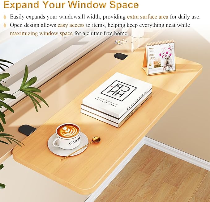 Small Window Sill Extender Clamp, Foldable Desk Extension Table, Removable Desk Clamp Shelf Extender, Countertop Extension for Work/Study(Walnut)
