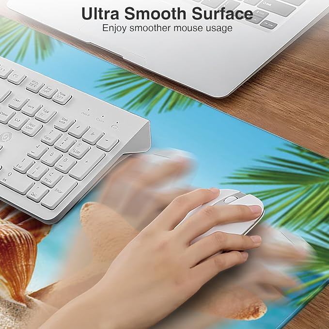 Wireless Charging Mouse Pad, 31.5"x15.8" Large Gaming Desk Mat for Keyboard/Laptop, Waterproof Ultra-Smooth Surface, Non-Slip Base, with 20W PD Adapter, Summer Beach