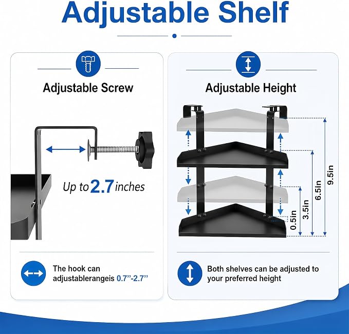 Office Cubicle Shelf, 17 Inch Floating Storage Organizer Rack, Knob Tension Mount No Drill Hanging Cubicle Shelf with Adjustable Hooks,Black 1 Pack