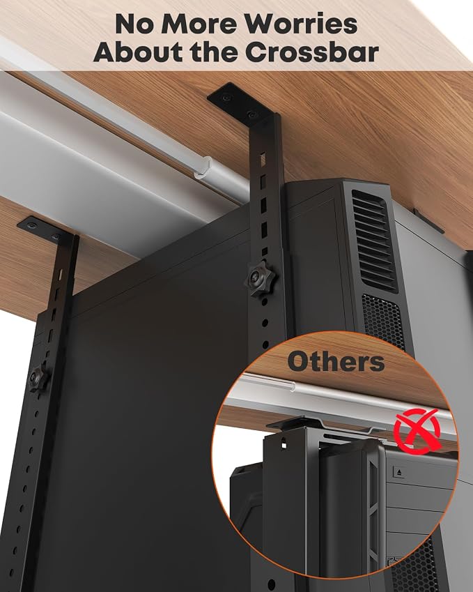 PUTORSEN Under Desk PC Mount for Full/Mid-Tower Cases - Vertical/Horizontal CPU Holder up to 77 lbs, Space-Saving Computer Rack for ATX/Micro-ATX (Black)
