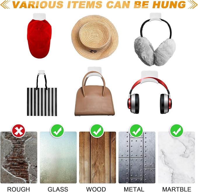 Wonderjune 12 Pcs Headphone Wall Hangers Adhesive Gaming Headset Holder Hooks for Wall Mount Strong Universal Stand Hooks for Most Headphone Controller, Hat, Baseball Caps, Door, Closet (White)