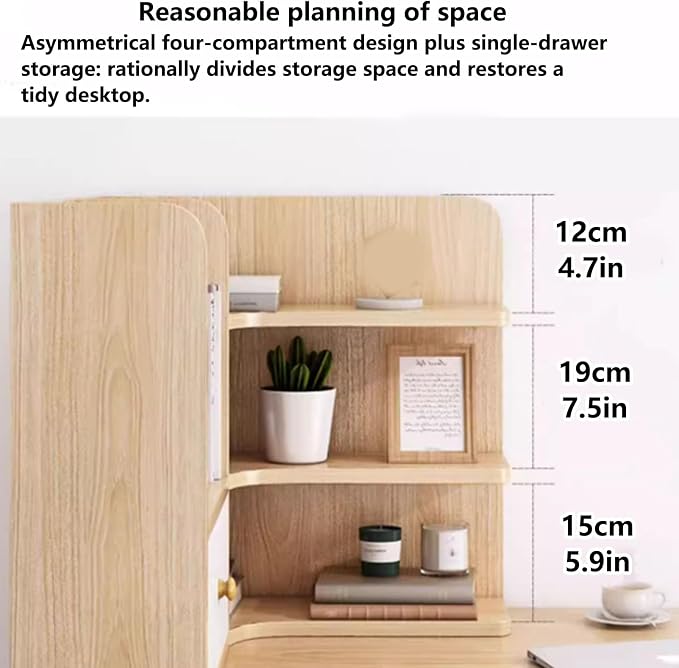 Corner Desk Shelf Organizer – 3-Tier Wooden Desktop Bookshelf, Freestanding Display Rack for Home Office, Dorm, American Style Storage Shelf(White,50x30cm/19.7x11.8in)