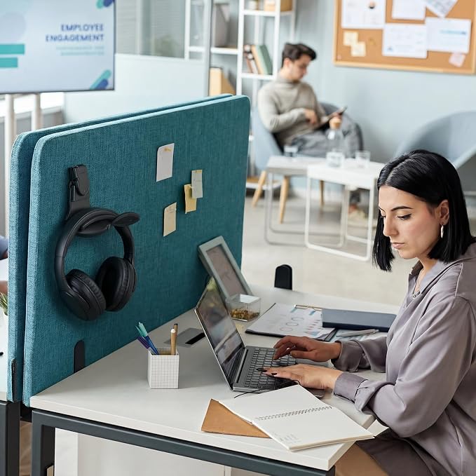 8 Set Fabric Wall Headphones Hook for Cubicle Organization Headset Stand for Desk Office Accessories Cubicle Decorations (Black)