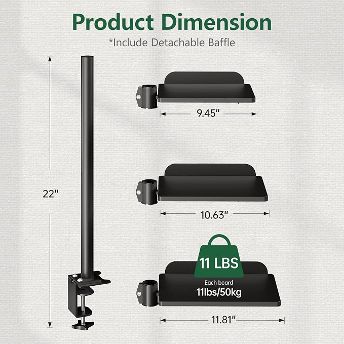 3 Tier Clamp-on Desk Shelf Height Adjustable, 360° Rotatable Desktop Storage Tray with Baffle, Over or Under Desk Organizer Shelf for Office Accessories, Black