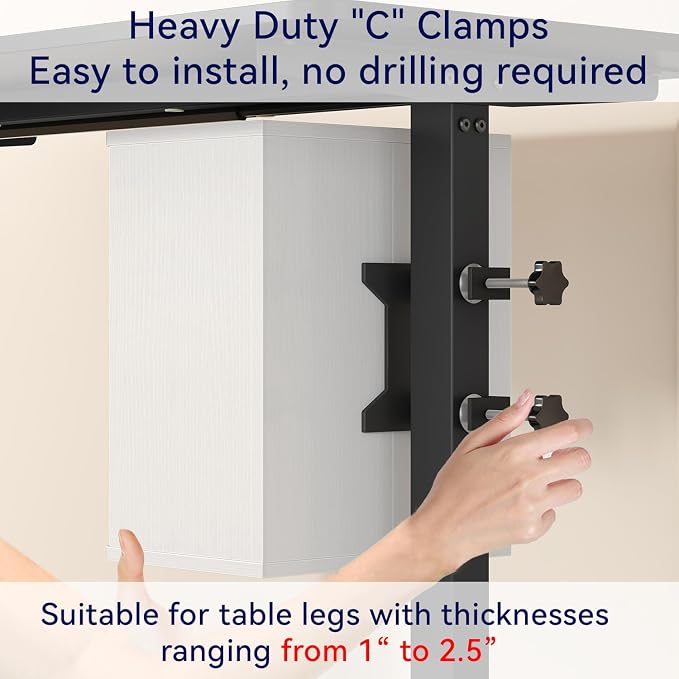 IBUYKE Under-Desk Storage Cabinet Adjustable Cabinet Fits with Standing Desks & Any Desk Legs Clamp-on Shelf for Office and Gaming Room for Elevating Your Workspace UTMZ012W