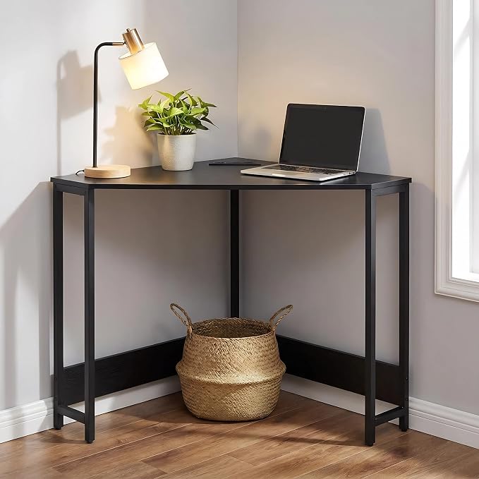 Gdrasuya10 Corner Desk With USB Power Outlets - Small Computer Workstation for Home Office, Living Room, Bedroom - Black Triangle Storage Writing Table for Small Spaces