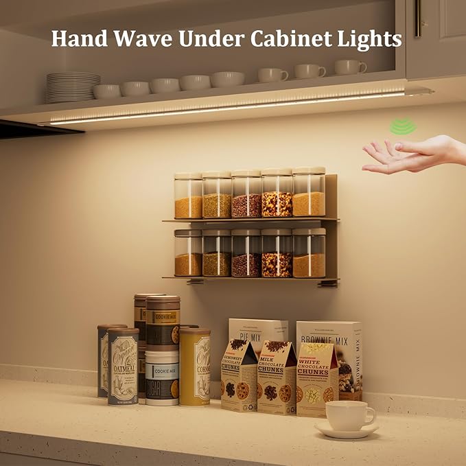 Under Cabinet Light with Hand Wave 40 inch 1090lm,2-Pack Under Cabinet Lighting Plug in,3 Colors Undercabinet Lights for Kitchen,Stick on LED Under Counter Lights for Cabinet,Desk,Shelf