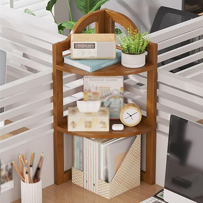 Corner Desktop Bookshelf, Open Wooden Desk Organizer, Office Desktop Storage Rack for Dorm, Bedroom, Study