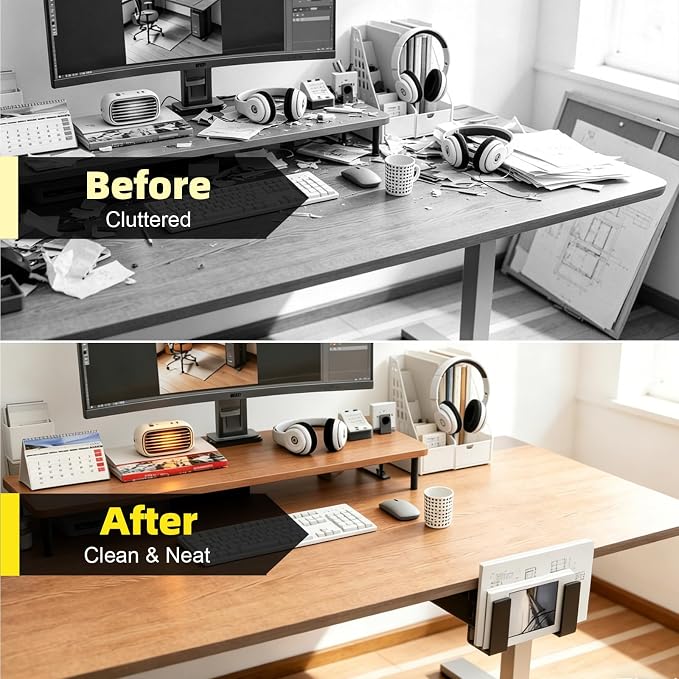 Adjustable Desk Side Laptop Mount, No Drill Clamp on Laptop Holder, Metal Hanging Notebooks Holder, Punch-Free Clamp for MacBook Pro, Documents with Anti-Scratch Silicone