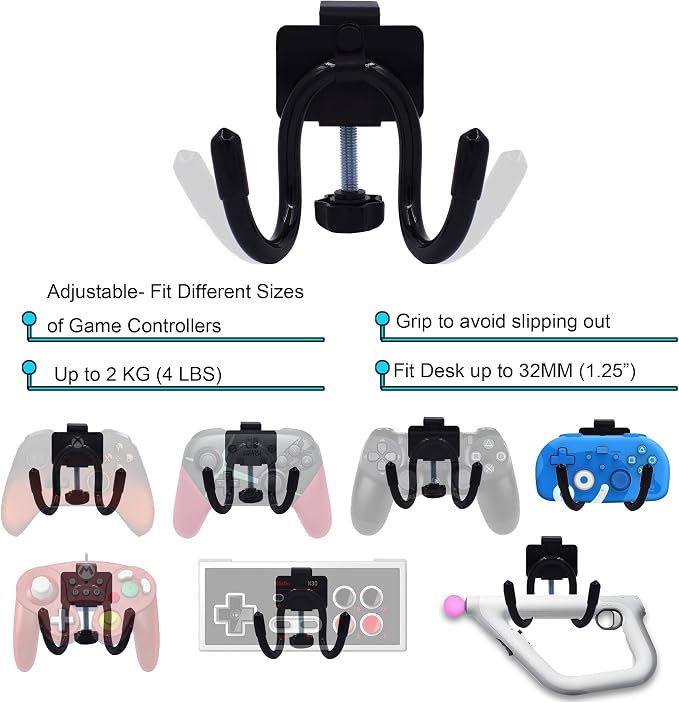 YYST Desk Mount Game Controller Holder Clamp On Hanger Holder Storage Rack Compatible with PS3/PS4/PS5/Xbox 360/Xbox One/S/X/Elite/Series S/Series X Controller, Pro Controller (1)