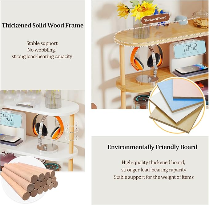 Desktop Corner Bookshelf, Wood Frame Desk Dorm Organizers, Reversible Left/Right Corner Design Storage Rack, Open countertop Display Shelf, for Home Office(6-Tier)