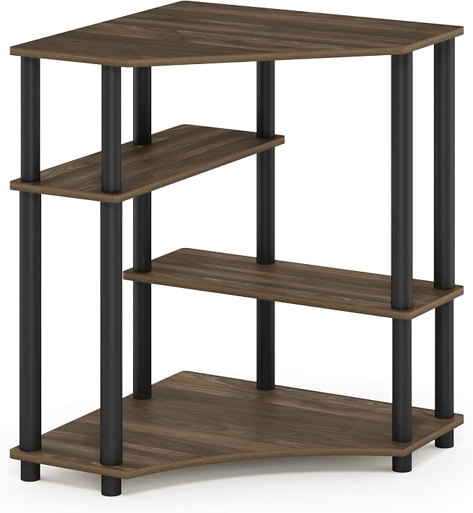 Furinno TURN-N-TUBE Desk, Gaming Desk with Shelves, Corner Computer Desk with Shelves, Office Desk, Space Saving, For Home Office, Bedroom, Columbia Walnut
