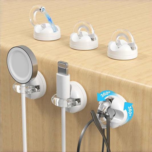 IFNOW Magnetic Cable Clips for Nightstand Self Adhesive Cord Holder Adjustable Clip for Desk, Nightstand, Phone Charger, Computer, Home, Office, Car (White-New, 6PCS)