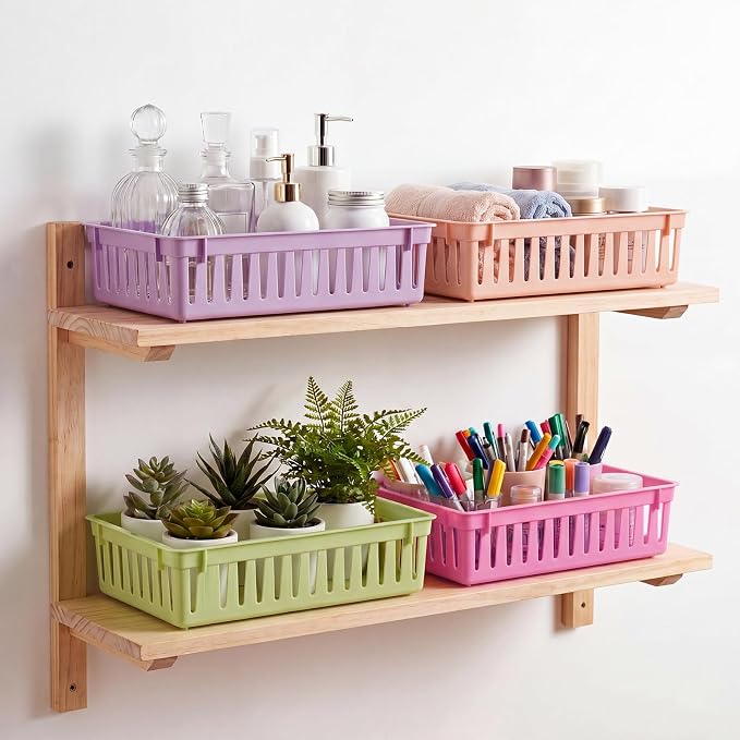 Thenshop 16 Pcs Classroom Storage Baskets Classroom Pencil Organizer Bins Plastic Book Baskets for Library Plastic Storage Trays for Desk Drawer Home Office, 10.2 x 6.5 x 2.4 Inch (Fresh Color)