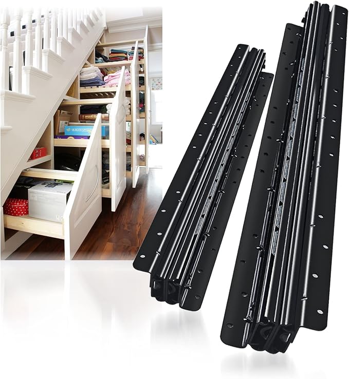 YENUO Undermount Heavy Duty Drawer Slides Full Extension Bottom Mounted 16 24 32 40 Inch Hidden Under Ball Bearing Metal Rails Track Guide Glide Runners 200 Lb 1 Pair (Black, 32 Inch(800mm))