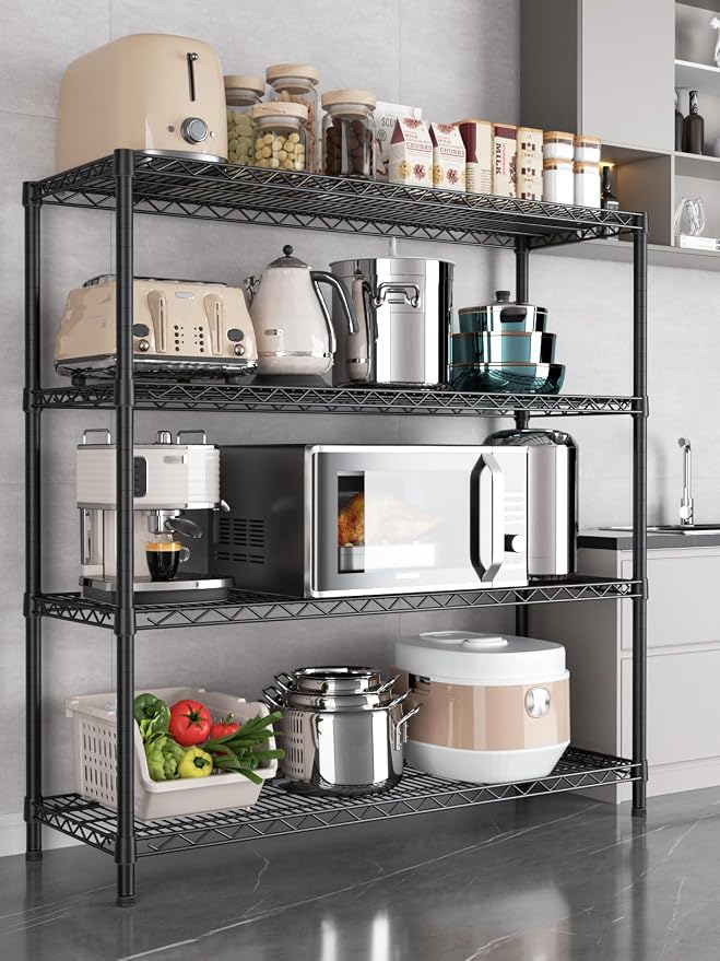 Golpart 4 Tier Adjustable Storage Shelves,Heavy Duty Metal Utility Shelf 1400LBS Capacity Wire Shelving Unit Organizer Rack for Kitchen Office Pantry Room 18" D x 46" W x 59" H Black