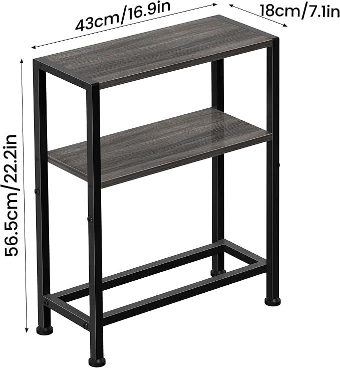 Narrow Side Table Set of 2 for Small Space, 2-Tier Small End Table with Shelf Holder, Slim Nightstand, Skinny Snack Couch Table in Living Room, Bedroom, Study, Kitchen and Balcony (Grey)