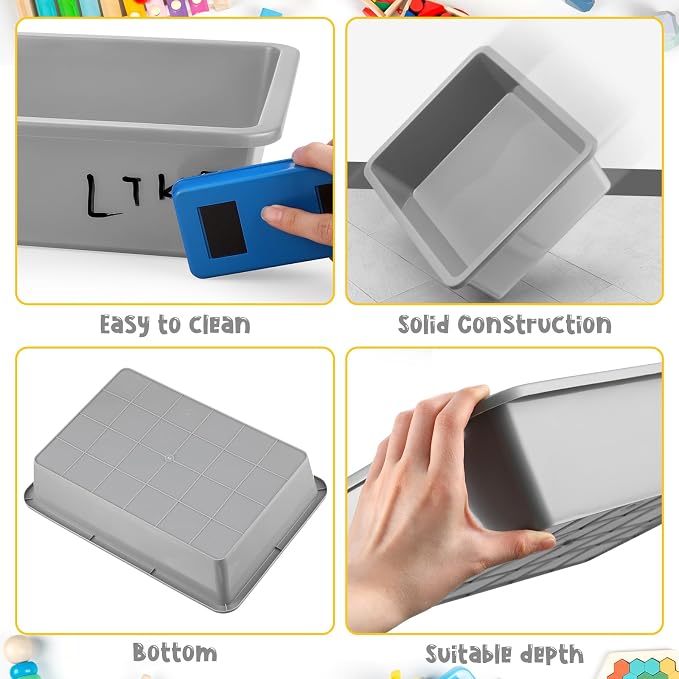 Hoteam 10 Pcs Flat Storage Organizer Tray Bin Paper Tray for Classroom Plastic Stackable File Organizer for School Office Teacher Book Organization(Gray,13.78 x 9.84 x 3.15 Inch)