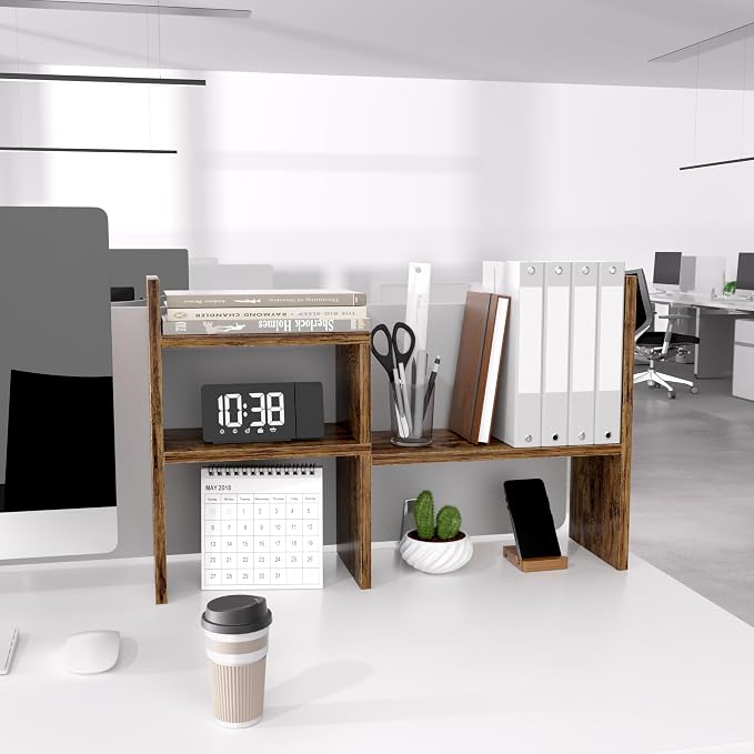Jerry & Maggie Desktop Organizer Office Storage Rack Adjustable Wood Display Shelf Birthday Gifts Toy Home Decor Free Style Rotation Display True Natural Stand Shelf (Natural Wood Tone/2 Pack)