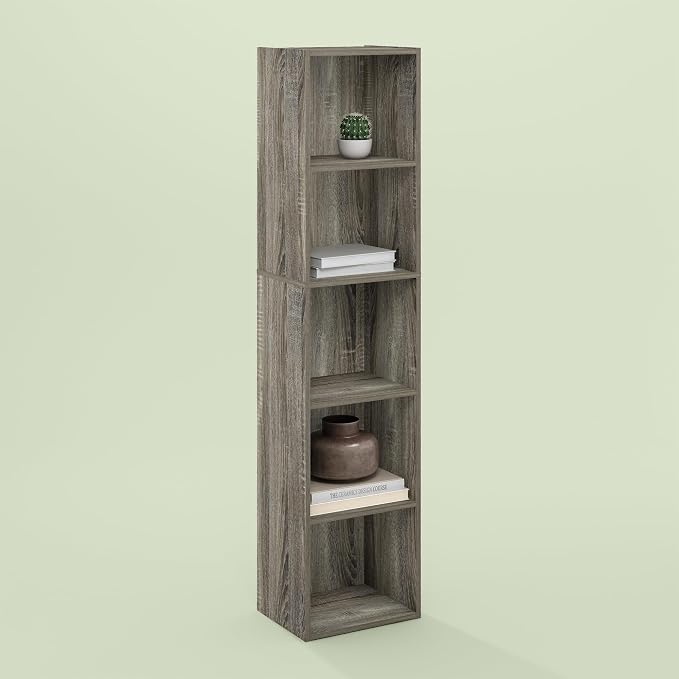 Hagen 5-Tier Open Shelf Bookcase, Bookshelf, for Living Room and Home Office, Olive Oak