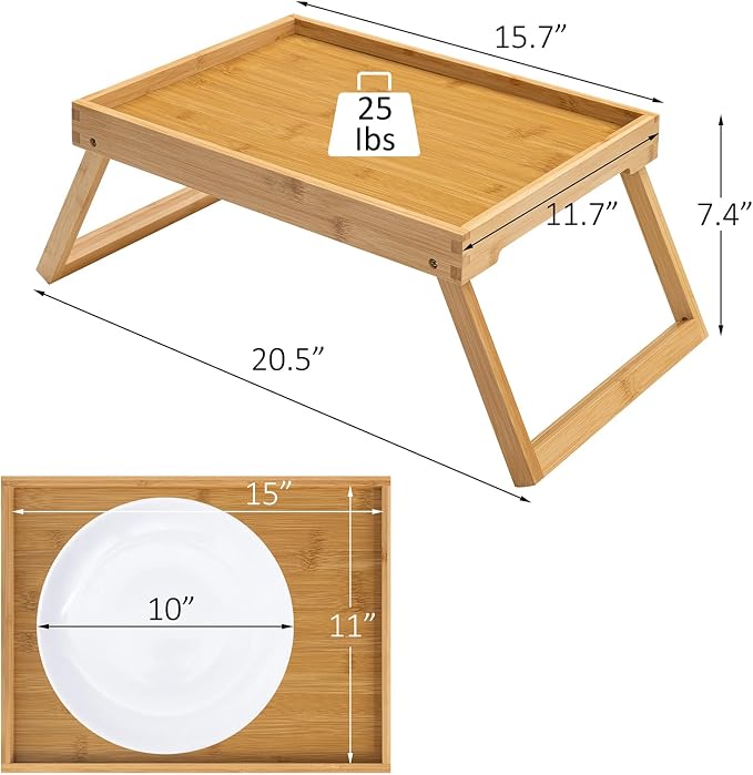Bamboo Bed Tray Table with Foldable Legs, Breakfast Tray, (Beige) | Laptop Desk with Folding Legs for Bed or Sofa,Food,Dinner, Serving,TV Table,Kitchen,Eating,Working