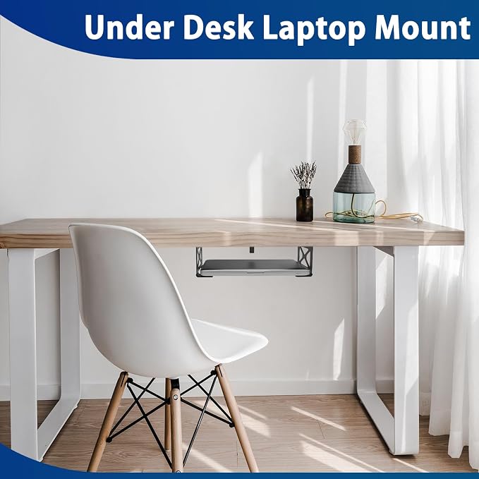 woiron Under Desk Laptop Mount, Metal Under Desk Shelf Holder Compatible for MacBook,Mini PC,Xbox Series S,Xbox One S/X, Under Laptop Storage Mount