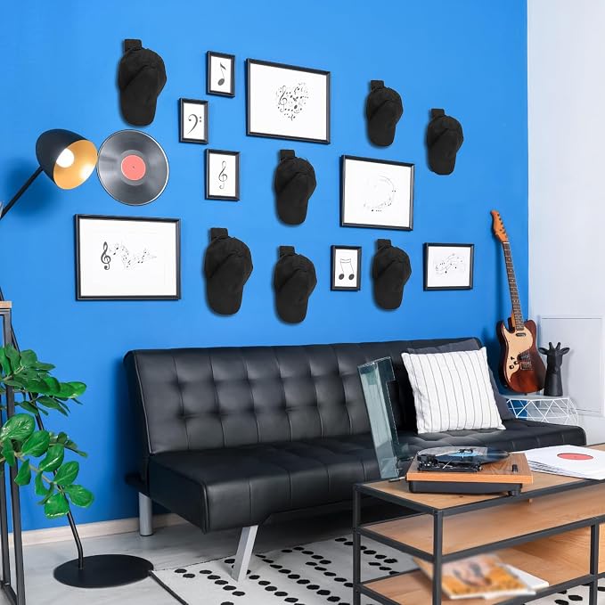 Wonderjune 30 Pcs Headphone Wall Hangers Adhesive Gaming Headset Holder Hooks for Wall Mount Strong Universal Stand Hooks for Most Headphone Controller, Hat, Baseball Caps, Door, Closet (Black)