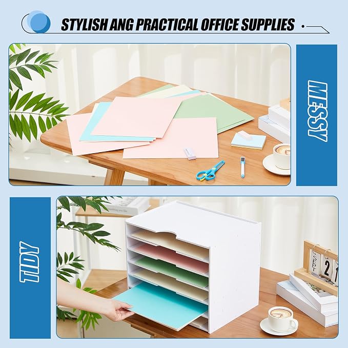 Juexica 7 Tier Scrapbook Paper Organizer 14.2 x 10.2 x 11.8 Inch Stackable Paper Storage Holder for Desk Desktop File Organizer for Home Office Classroom School