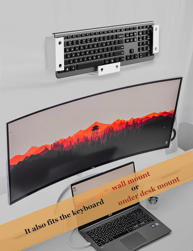 Under Desk Laptop Holder MacBook Drawer Mount for Keyboard & Small Devices Also Fit for Cable Box Wall Mount Tray Organizer Like Routers, Modems, Network Switch and (White)