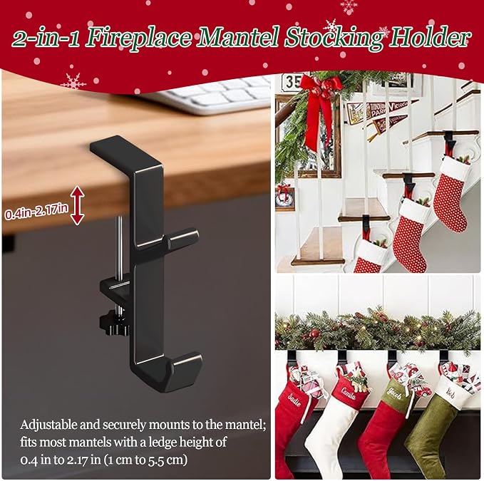 Desk Mount Bag Holder Hook Clamp,On Backpack Hanger Portable Desk Mount Headphones Holder for Reduce Desk Clutter Table Desk Table Hanging Storage (4 Pcs-Double Hook Black)