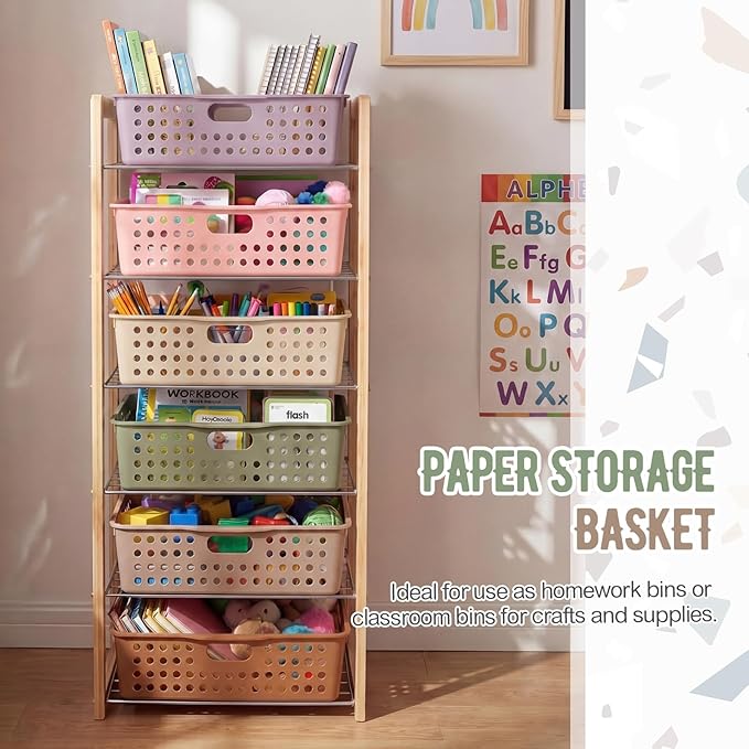 Geetery 6 Pack Classroom Storage Baskets with Handle 14''x10'' Paper Tray Holds A4 Turn in Trays Plastic Paper Baskets Desk Organizer Bin for Classroom, Library, Office, Home (Terrazzo Color)