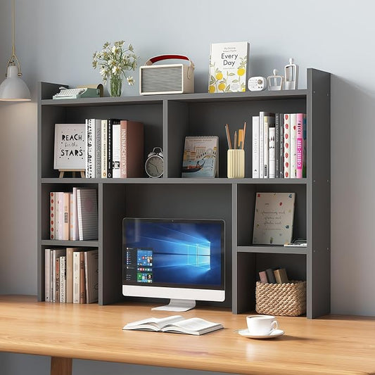 Desk Hutch Dorm, Desktop Bookshelf Organizer, Multifunctional Wooden Shelf Rack with Storage for Dorm Room, Office, Study, Space-Saving Design(Black,39.3x7.8x35.4in)