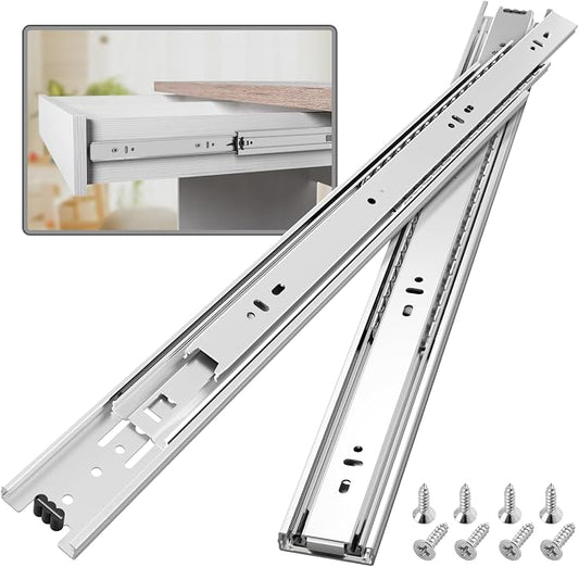 1 Pair Full Extension Ball Bearing Drawer Slides 8 10 12 14 16 18 20 22 24 Inch 100 LB Load Capacity Side Mount File Cabinet Rails Dresser Metal Runner Trash Can Kitchen (14 inch, Silver)