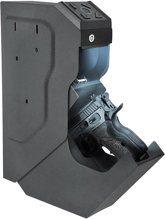 Gun Safe Biometric Quick Access Handgun Safes for Pistols Bedside Fingerprint Pistol safe Nightstand Smart Gun Safety Wall Mount Desk Keypad Key