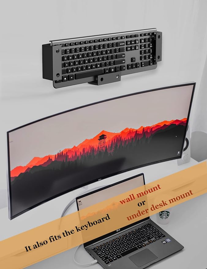 Under Desk Laptop Holder Under Desk Rack Mount for Keyboard & Small Devices Also Fit for Cable Box Wall Mount Tray Organizer Like Routers, Modems, Network Switch and More
