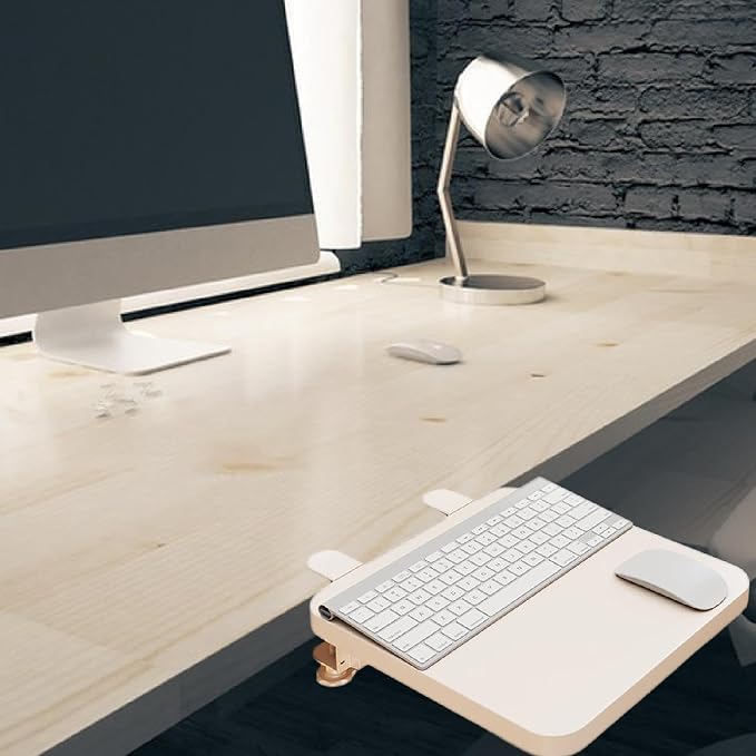 Desk Extension Desk Shelf Armrest Pad Keyboard Pad Side Shelf Wrist Metal Foldable for Work, White