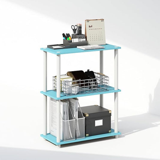 Furinno Turn-N-Tube Book Shelf, 3-Tier Bookshelf, Bookcase with Multipurpose Compact Display Rack, 11.6 x 23.6 x 29.6, for Living Room, Bedroom, Home Office, Light Blue/White
