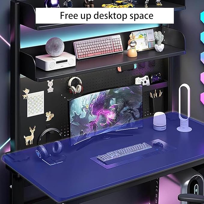 2 Tier Organizer Shelf Clamp On Desk 23 31 39in,Computer Desk Accessories for Office,Pegboard Workstation Desk Extender,Privacy Panel for Gaming Desk Desktop Shelving System(60cm/23.6in)