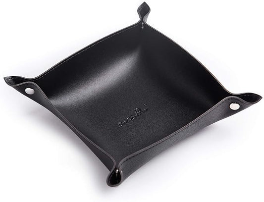 Leather Jewelry Valet Tray for Women and Man, Portable Entryway Table Tray Bedside Nightstand Desk Tray Small Catchall Travel Dish Plate for Key,Wallet,Watch,Coin (Black-B)