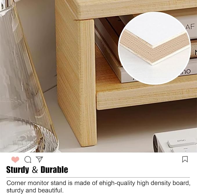 Kunovo Corner Monitor Stand with Double Storage Space, Ergonomic Triangle Desktop Corner Shelf, Save Space Desk Organizer Shelf for Office/Home (Color : White)