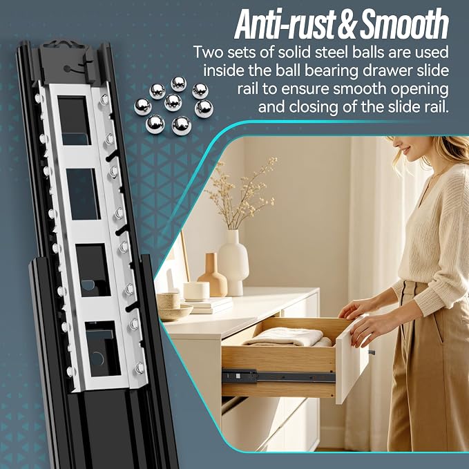 1 Pair Locking Full Extension Ball Bearing Drawer Slides 12 14 16 18 20 22 24 Inch 100 LB Load Capacity Side Mount File Cabinet Rails Dresser Runner Trash Can Kitchen (16 inch, Black)