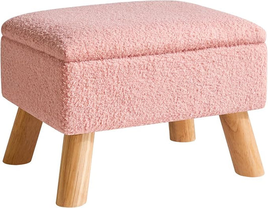 YMYNY Storage Ottoman,Small Foot Stool, 15.75"×11.81"×11.02" Pink,HBD042P | Teddy Velvet ,Sturdy Wood Legs, Foot Stool with Padded Seat, For Living Room Bedroom Couch Entryway